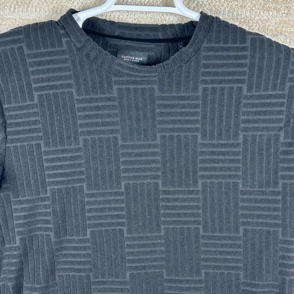 Cactus Man Mens Quiet Luxury Textured Basketweave Streetwear Tee Shirt Black L